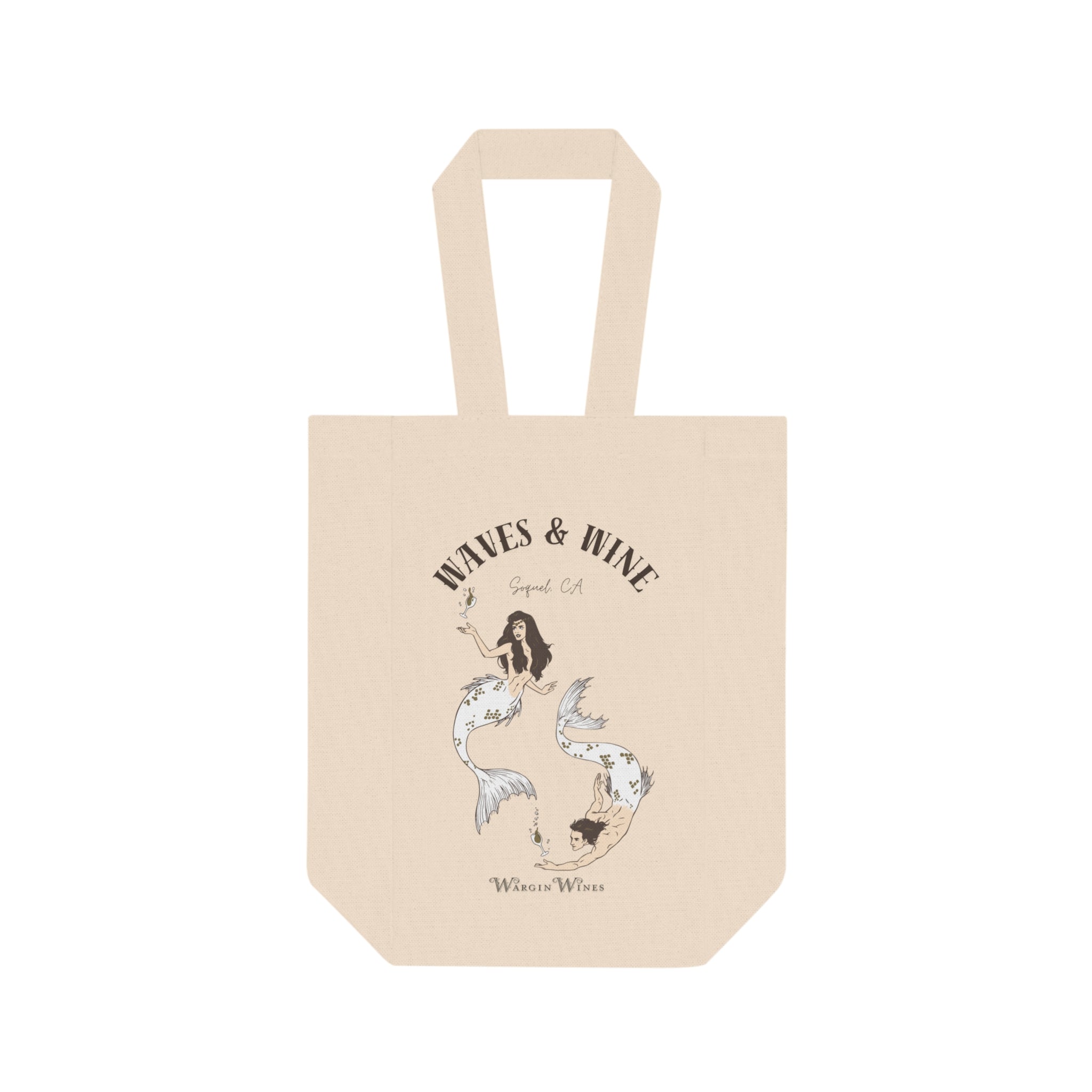Wine Tote Bag - Waves & Wine Mermaid & Merman - SOQUEL CA