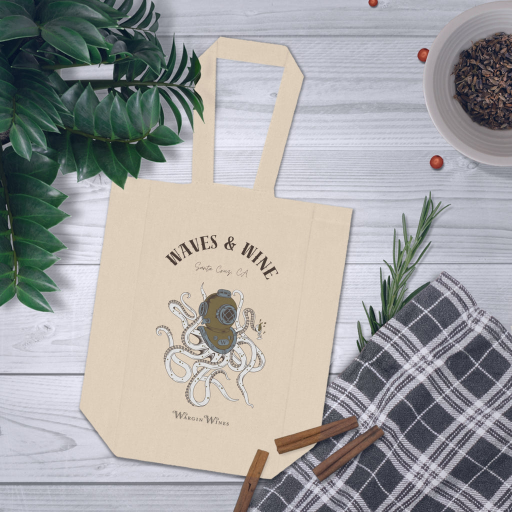 Wine Tote Bag - Waves & Wine Octopus