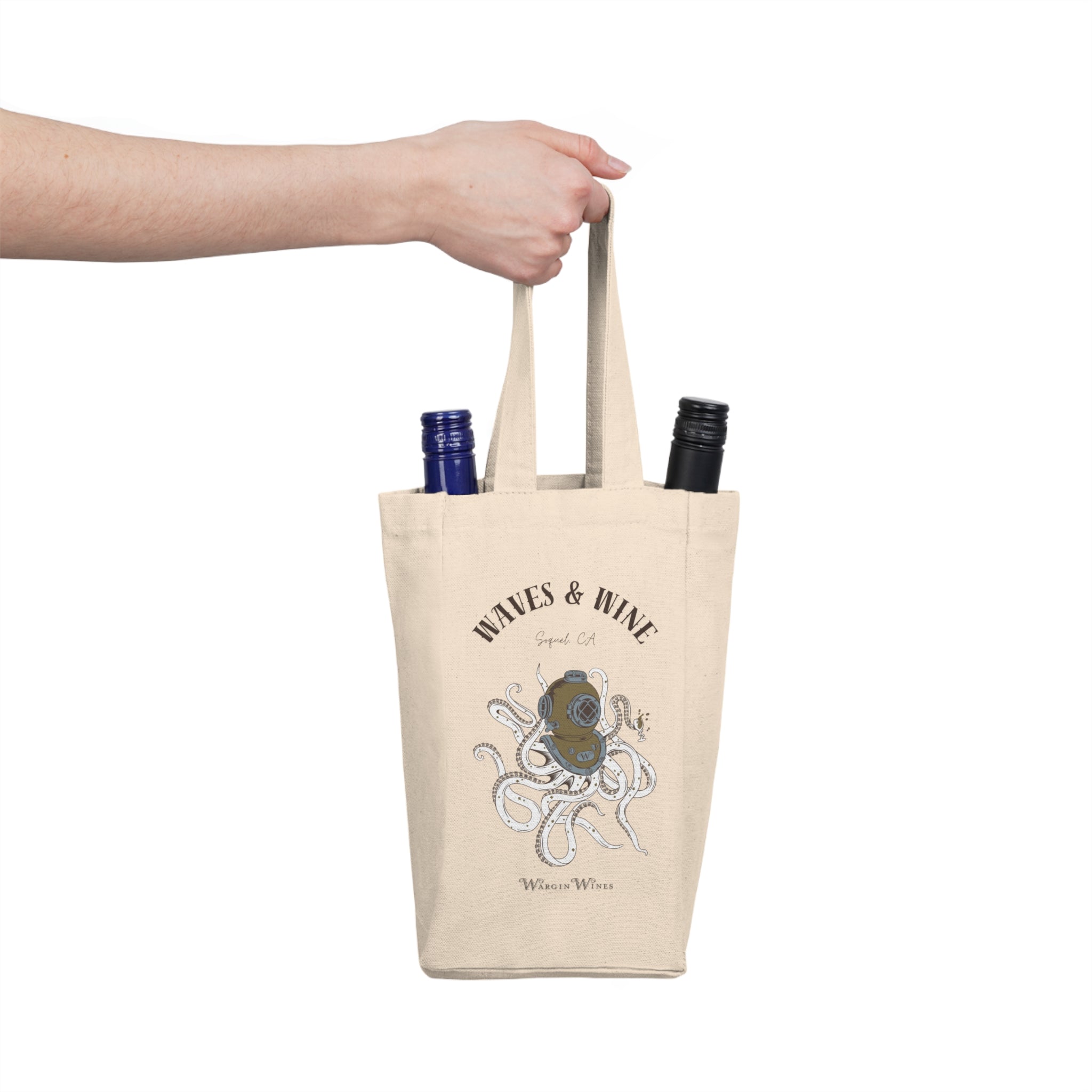 Wine Tote Bag - Waves & Wine Octopus - Soquel CA