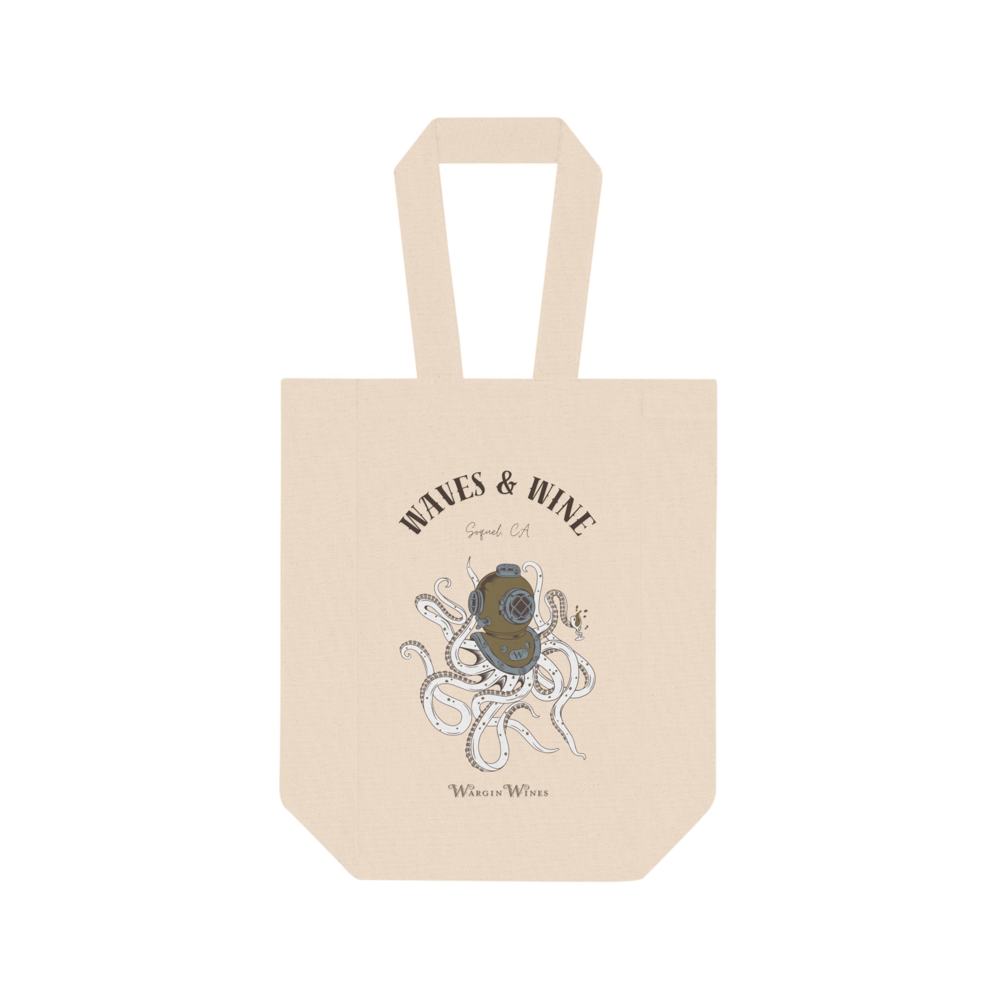 Wine Tote Bag - Waves & Wine Octopus - Soquel CA